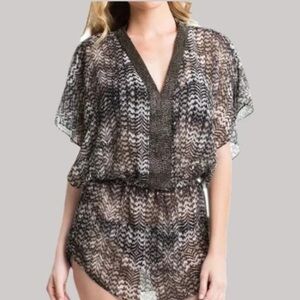 BADGLEY MISCHKA BEADED SWIM COVERUP TUNIC DRESS